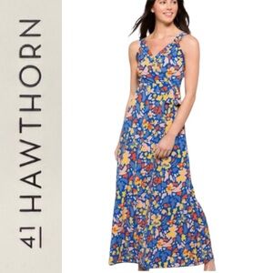 41 Hawthorn “Hellena” Faux Wrap Blue Abstract Floral 
Maxi Dress- XL